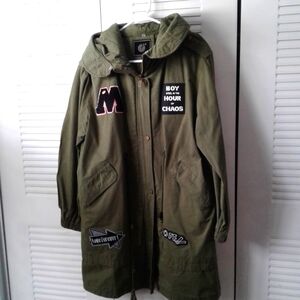Grunge Hooded Jacket Army Green With Unique Patches
